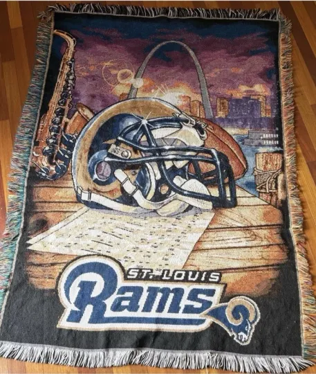 ST LOUIS RAMS Afghan Blanket Throw football Football Tapestry Fringed