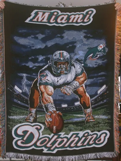 VTG Miami Dolphins Throw Blanket football  Woven Cotton 57"x43”