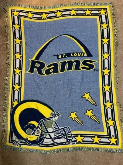 VTG St. Louis Rams 56" Blanket Tapestry woven football Football Throw Helmet blue