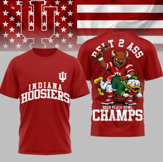 Indiana Hoosiers 3D T-Shirt NCAA 2026 Peach Bowl Red