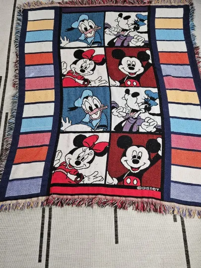 Discover Vintage Beacon Disney  Woven Tapestry Throw Blanket Mickey Minnie Donald Goofy