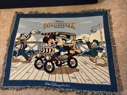 Discover Disney World Boardwalk Resort 68”x  54” Woven Tapestry Blanket Mickey Pluto