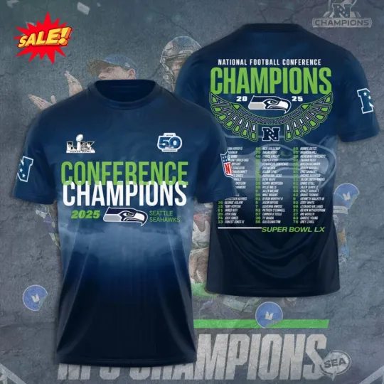 Discover Seatle Seahawk 2025 NFC Champions 3D Shirt S-5XL CM10001