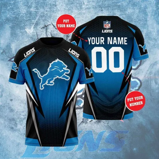 Discover Personalized Lions Football Team 3D Shirt AOP Number Name