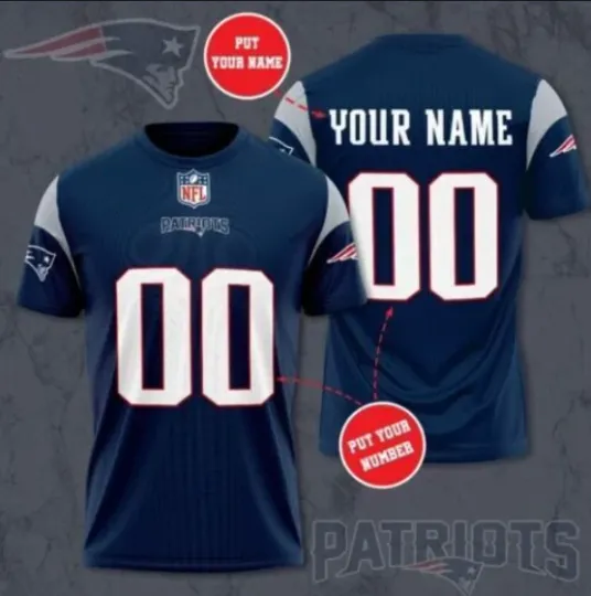Discover Patriots Personalized Name Number Football 3D All Over Print T-Shirt