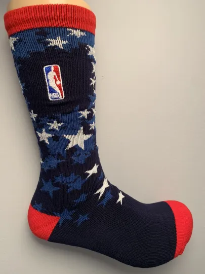 NBA LOGO MAN STARS AND STRIPES USA BLUE LOGO CREW LENGTH SOCKS LARGE