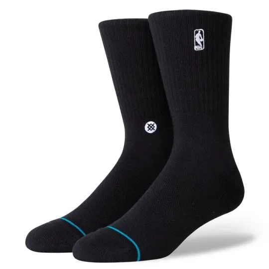 Discover Men's Plain Logo-Man NBA Basketball Stance Black Crew Socks - Size Large