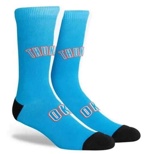 Oklahoma City Thunder NBA Large Mens Socks Fits 6-12 PKWY Split Blue Crew OKC