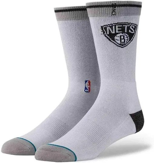 Discover Stance Adult Grey Crew Cotton NBA Brooklyn Nets Arena Logo Casual Socks L 9-12