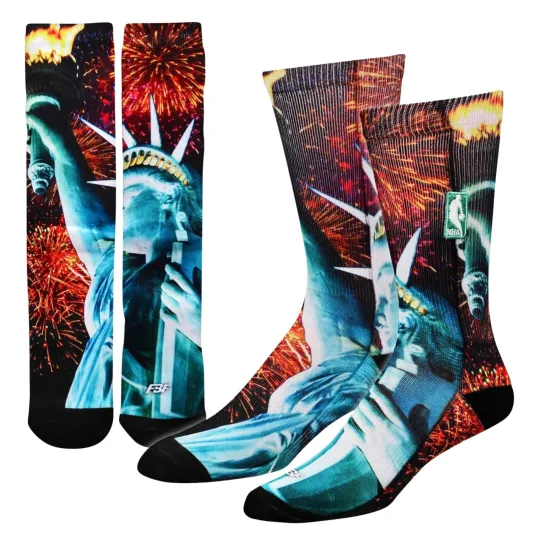 For Bare Feet NBA Sublimated Crew Socks Large) Statue of Liberty NYC
