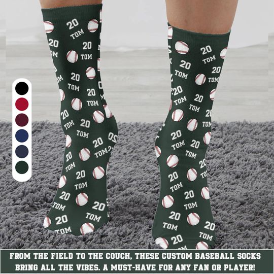 Discover Baseball Custom Name, Number - Personalized Crew Socks, Gift for Baseball Lovers, Christmas Gift, Baseball Socks for Men, Baseball Gifts