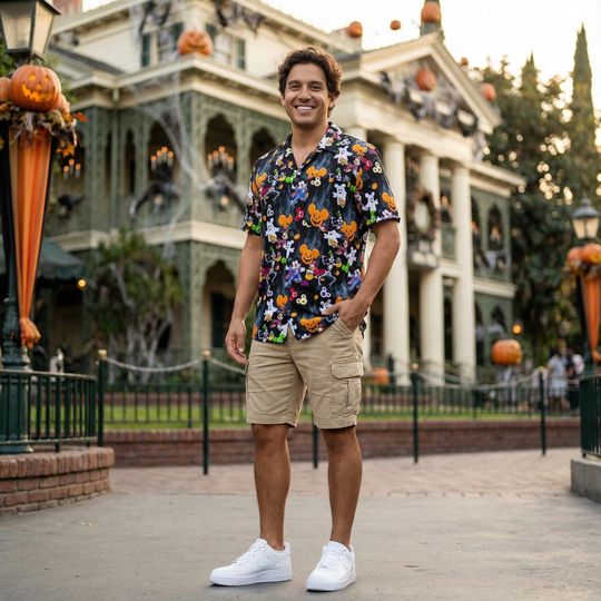 Discover Mickey & The Gang Trick or Treat - Men's Button Down Short-Sleeved Pocket Shirt (Made in USA)