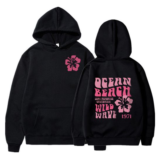 Discover Ocean Beach Wild Wave Printed Y2K Hoodies Women Fashion Aesthetic Pink Floral Streetwear Autumn Long Sleeve Hip Hop Sweatshirt