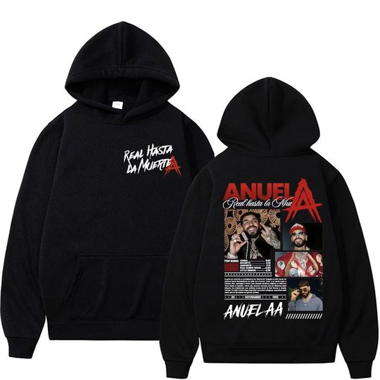 Discover Rapper Anuel AA Real Hasta La Muerte World Tour 2025 Merch Sweatshirt Men Women Fashion Hip Hop Hoodie Streetwear Casual Hoodies