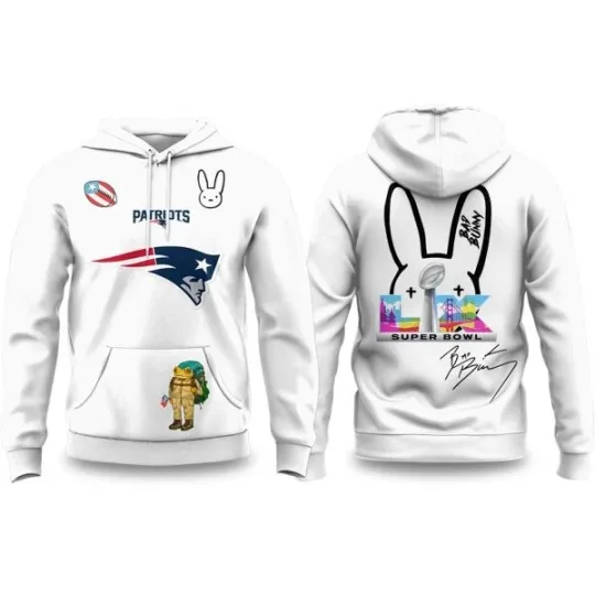 Bad Bunny Super Bowl LX Patriots Style Graphic Hoodie Unisex Pullover