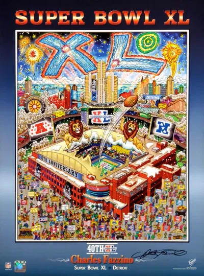Discover Super Bowl XL Detroit 2006 Football Poster Fazzino Pop Art Vertical Wall Art