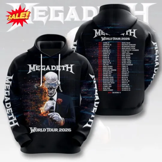 Discover Megadeth 2026 World Tour 3D Hoodie