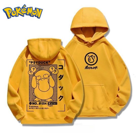 Discover 2026 Poket mons Game Psyduck Anime Printed Cotton Hoodie Men's and Women's Autumn/Winter New Harajuku Large Size Casual Sweater Top