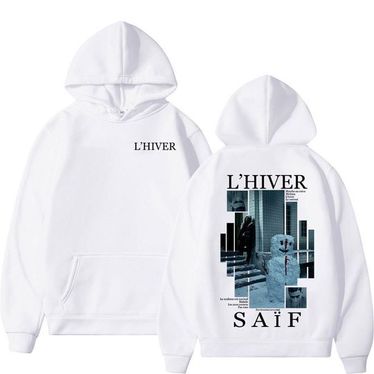 Discover Rap singer L'HIVER Saif album 2025 plus size hoodie men's hip-hop fleece sweatshirt retro long sleeved oversized warm hoodie