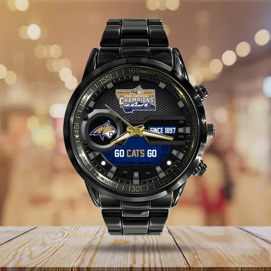 Discover Montana State Football 2025 National Champions Black Stainless Steel Wat
