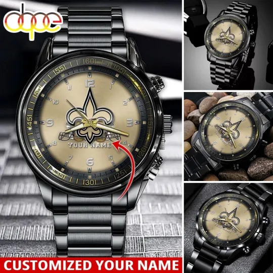 Discover New Orleans Football Team Saintss Black Stainless Steel Watch, Gift For Fans