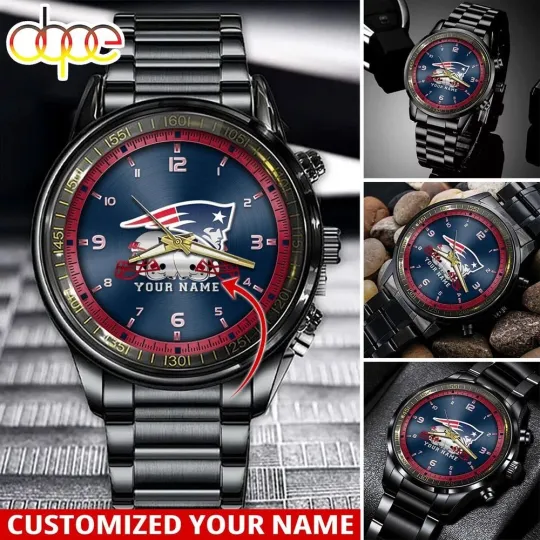 Discover New England Football Team Patriotss Black Stainless Steel Watch, Gift For Fans