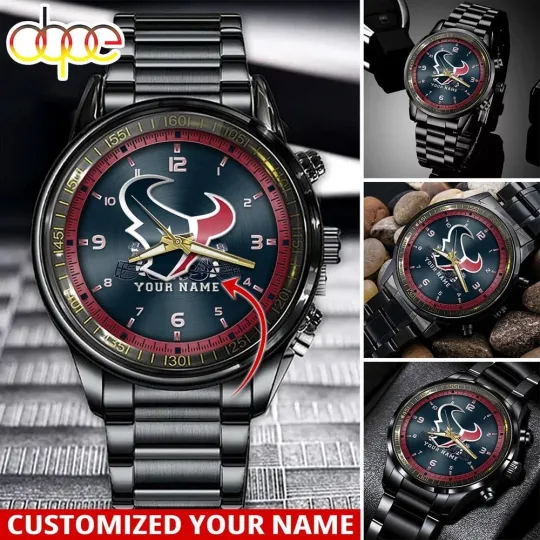 Discover Houston Football Team Texanss Black Stainless Steel Watch, Gift For Fans