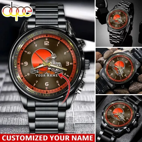 Discover Cleveland Football Team Brownss Black Stainless Steel Watch, Gift For Fans