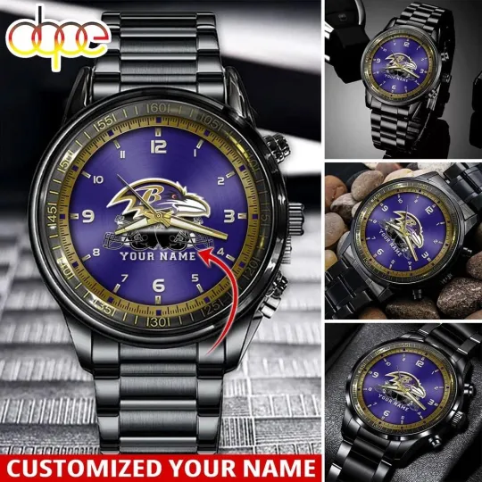 Discover Baltimore Football Team Ravenss Black Stainless Steel Watch, Gift For Fans