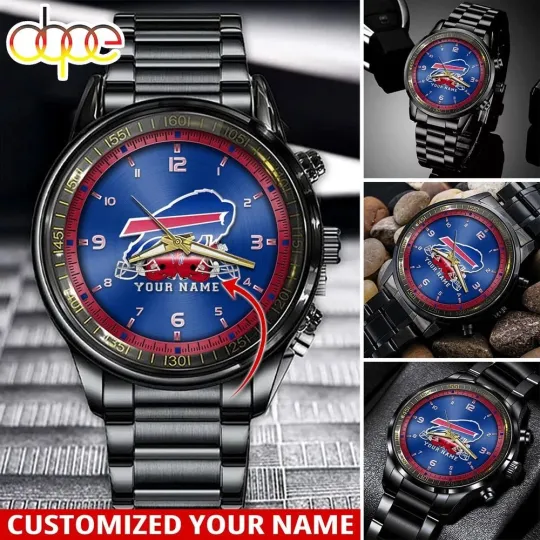 Discover Buffalo Football Team Billss Black Stainless Steel Watch, Gift For Fans