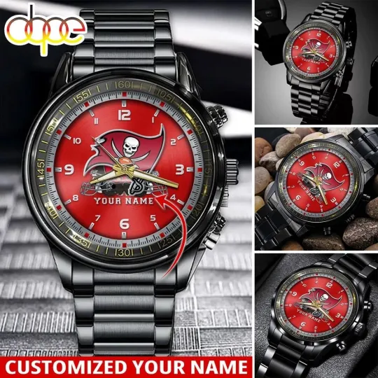 Discover Tampa Bay Football Team Buccaneerss Black Stainless Steel Watch, Gift For Fans