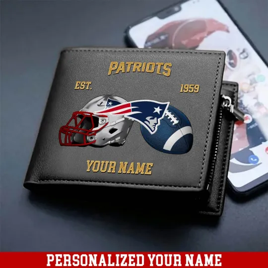 Personalized New England Football Team Patriotss Leather Wallet, Gift For Fans