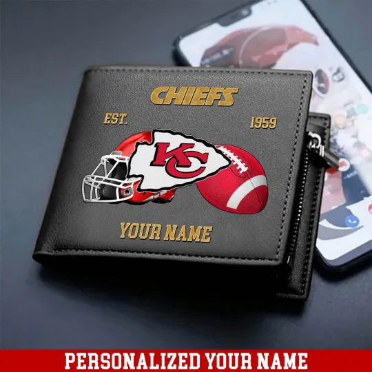 Discover Personalized Kansas City Football Team Chiefss Leather Wallet, Gift For Fans
