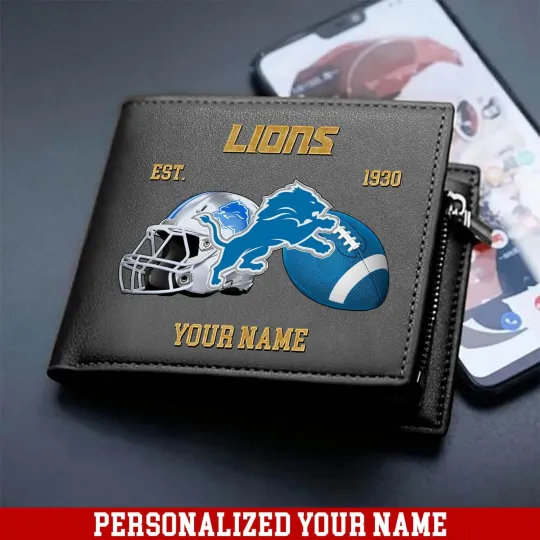 Discover Personalized Detroit Football Team Lionss Leather Wallet, Gift For Fans