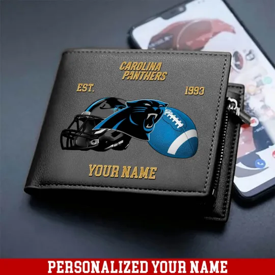 Discover Personalized Carolina Football Team Pantherss Leather Wallet, Gift For Fans