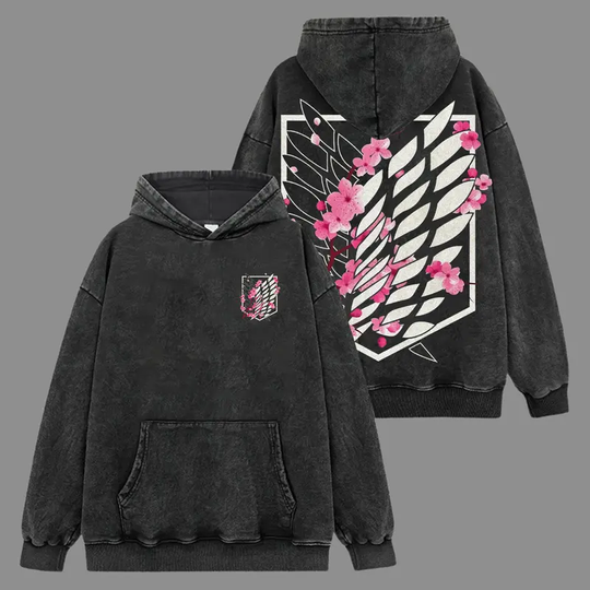 AO Titan Eren Levi Anime Print Hooded Men Women Washed Cotton Hoodies Retro Streetwear Harajuku Male Oversized Sweatshirt