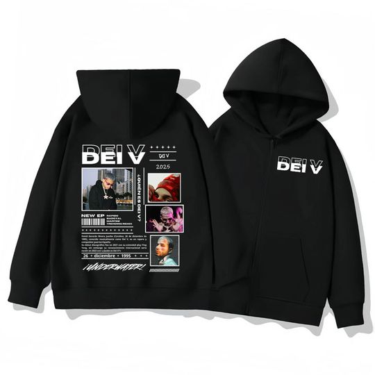 Discover Rapper Dei V Quien Es Dei V? Tour 2025 Zipper Hoodie Hip Hop Vintage Zip Up Hooded Sweatshirt Men Women Fashion Casual Pullovers
