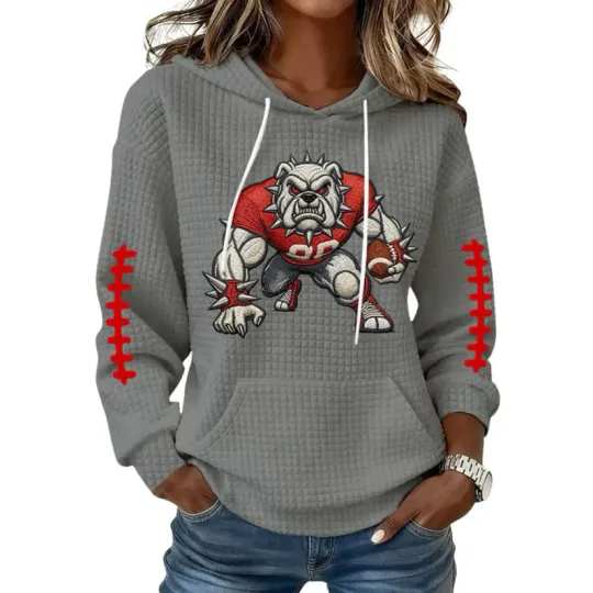 Bulldogs Football Print Waffle Hoodie