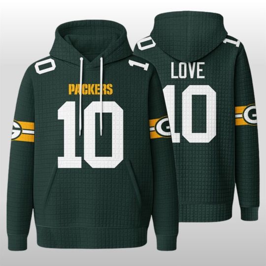 Green Bay Packers Love 10 Waffle Hoodie