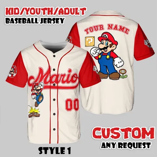 Custom Super Mario Baseball Jersey, Funny Gamer Tee
