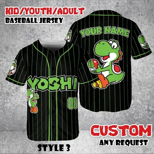 Custom Yoshi Baseball Jersey, Nintendo Game Shirt