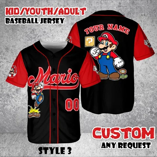Custom Super Mario Baseball Jersey, Funny Gamer Tee
