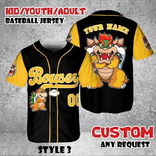 Custom Bowser Baseball Jersey, Game Villain Shirt