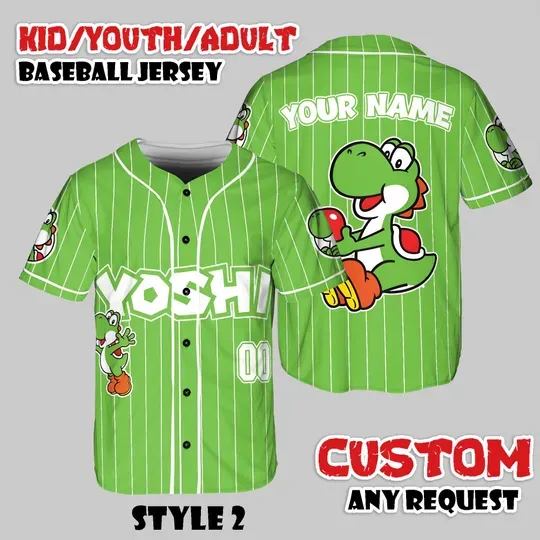 Custom Yoshi Baseball Jersey, Nintendo Game Shirt