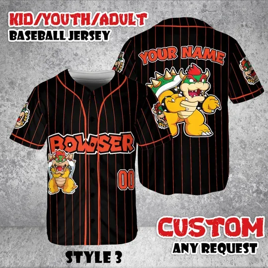 Custom Bowser Baseball Jersey, Game Villain Shirt