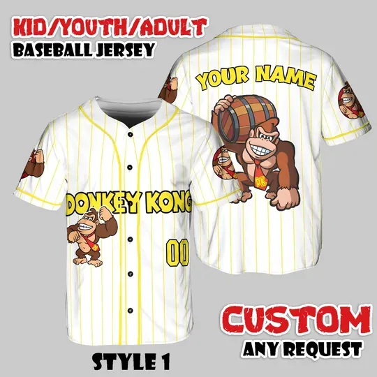 Custom Donkey Kong Baseball Jersey, Nintendo Fan Apparel
