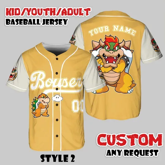 Custom Bowser Baseball Jersey, Game Villain Shirt