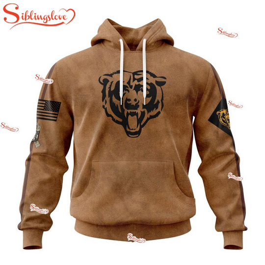 Custom Name And Number football Chicago Bears Salute To Service Veterans Day 3D Hoodie