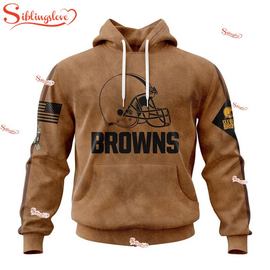 Custom Name And Number football Cleveland Browns Salute To Service Veterans Day 3D Hoodie