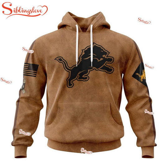 Custom Name And Number football Detroit Lions Salute To Service Veterans Day 3D Hoodie